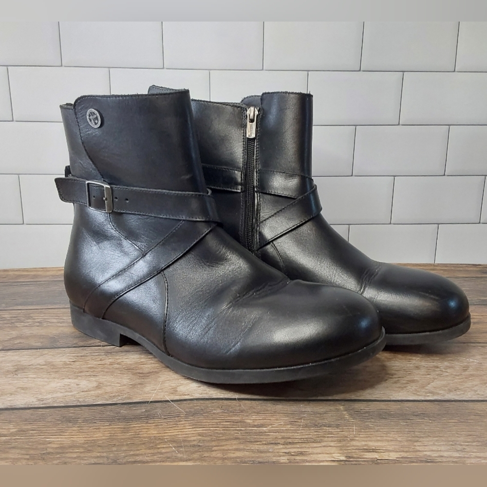 Birkenstock Collins Black Leather Ankle Boots | Size 10.5